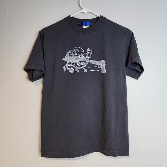 Option-G Gray T-Shirt Mens Size Small Pew Pew Image 100% Cotton - Picture 1 of 4